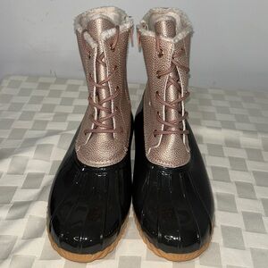 Sporto Women's Lace Up Boots - Black and Metallic Rose Gold